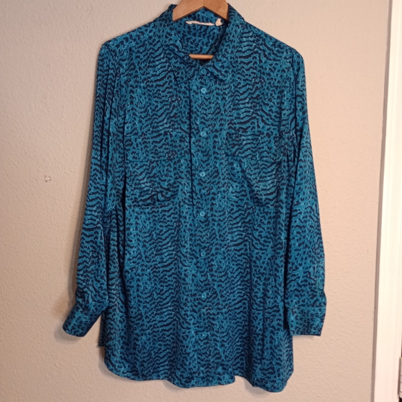 Soft Surroundings Washable Silk Animal Print Button Down Shirt - Picture 1 of 7